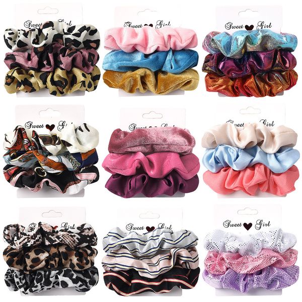 

vintage 3pcs scrunchies velvet scrunchie set elastic satin bands fashion headband ponytail ties rope hair accessories6p49, Slivery;white