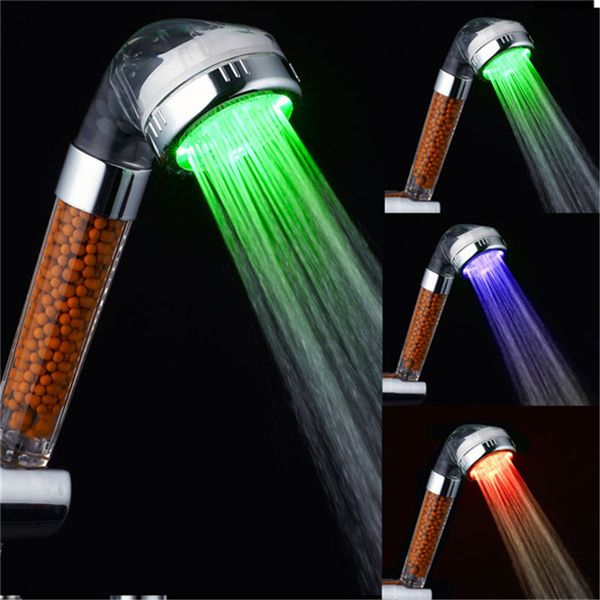 

temperature sensor 3 color pressurized spa rain shower heads with lights