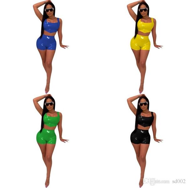 

women pu leather bright colors camisole suit vest shorts kit pure color lady costume sets summer popular 2020 new pattern 40yz uu