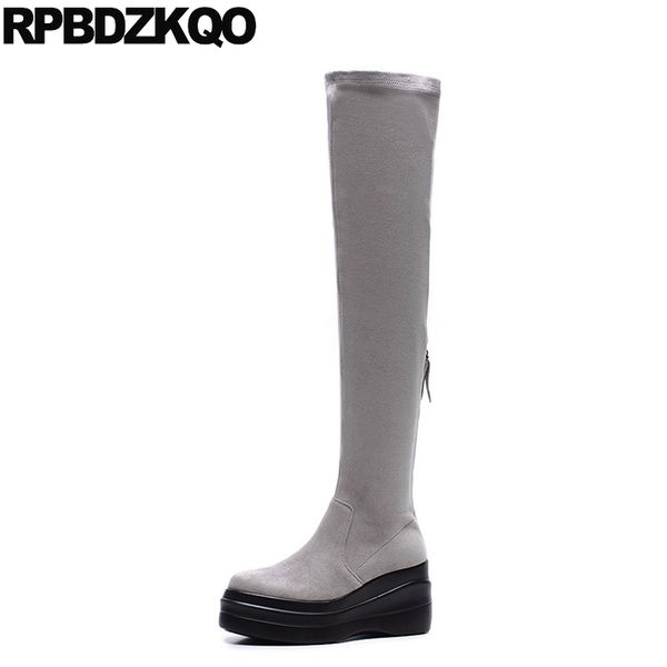 

over the knee muffin gray high long slim quality suede elevator shoes thigh women boots platform stretch 2020 new ladies chinese, Black