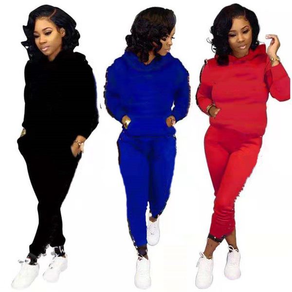 

women sweatsuit hooded 2 piece set long sleeve hoodies+skinny pants fall winter leggings suits sports jogger suit plus size outfits 3633, White