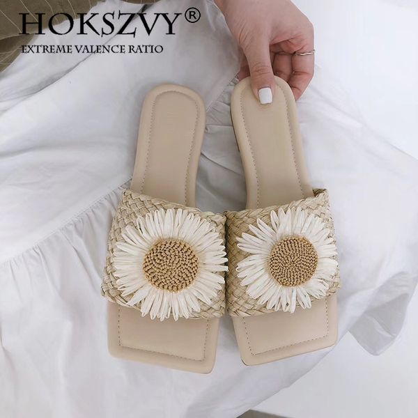 

women's sandals for women and ladies simple and generous square toe flat chrysanthemum slippers shoes -xx5160-25, Black