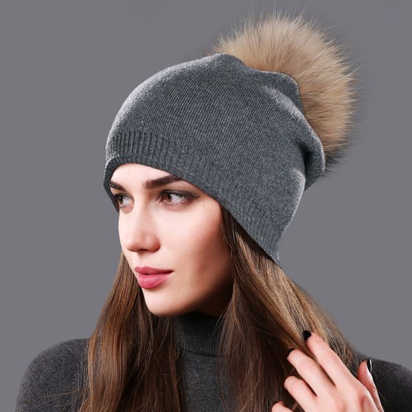 

зима осень теплые шапки искусственного меха pom poms трикотажные шапочки шапочки для женщин мода женский сплошной цвет bonnet skullies шляпы, Blue;gray