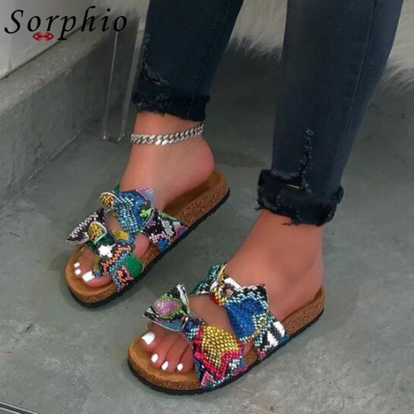 

sorphio summer flat beach shoes woman casual slip-on butterfly-knot slippers women 2020 ins colorful slides, Black