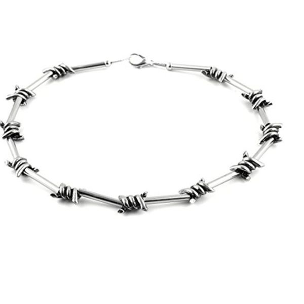 

hzman men's punk gothic alloy barbed wire necklace 20 inch, Silver