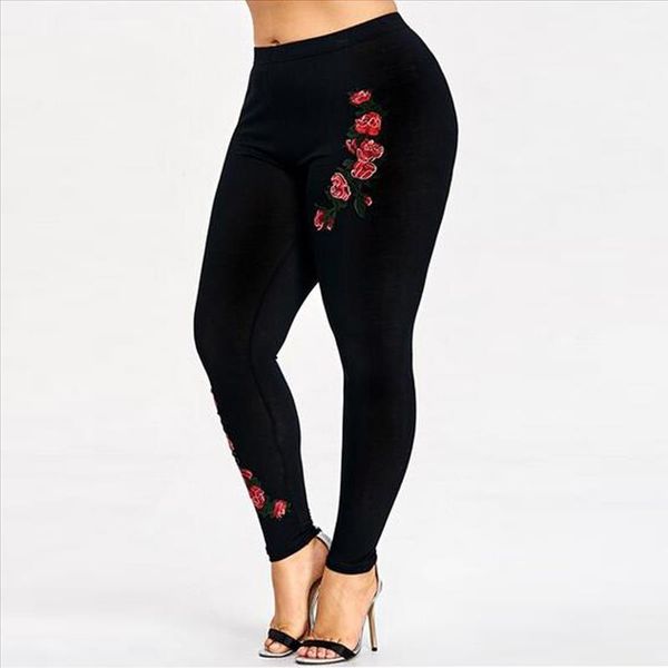 

legging femme appliques solid leggings high elastic waist pencil pants plus size 5xl fitness workout leggins modis jeggings lady, Black