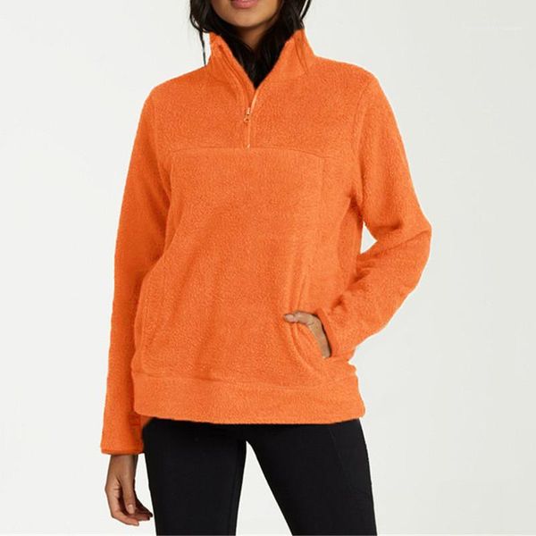 

fashion pullover long sleeve fuzzy fleece sweatshirts casual autumn winter clothing designer half zipper womens hoodies, Black