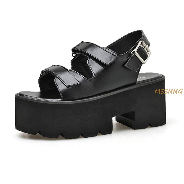 

punk style women sandals black buckle straps ladies shoes woman casual thick bottom solid womem shoes peep toe women's sandals