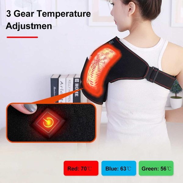 

3 heating temperature adjustable infrared shoulder heat therapy belt support brace shoulder warm guard strap wrap sports care, Black;blue