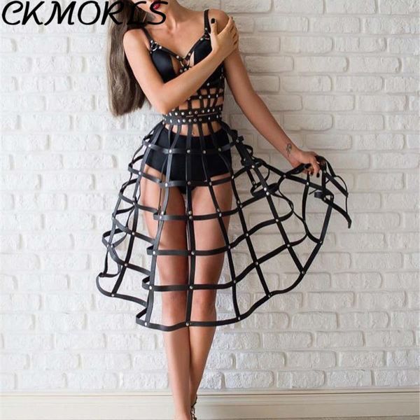 

ckmorls 2 pcs set leather harness female skirt bra belt hollow out dresses fashion black women belts party fetish clothing, Black;brown