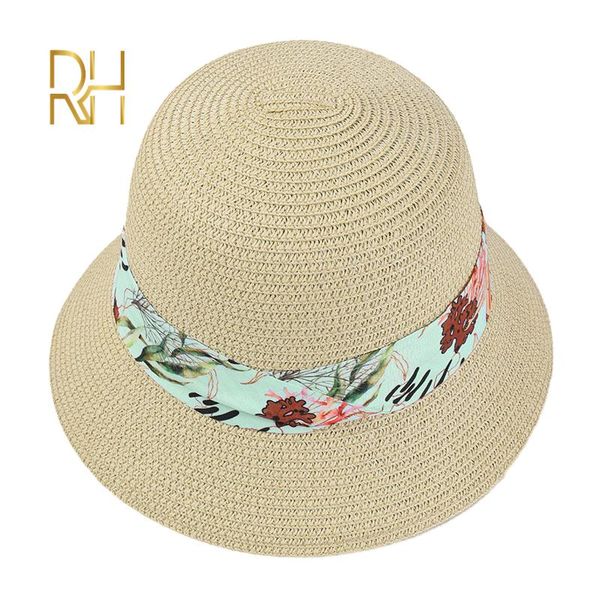 

wholesale new mermaid ribbon straw fisherman hats for women 8 colors summer bucket hat rh, Blue;gray