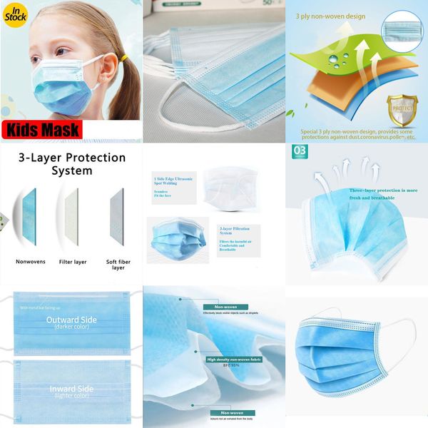 

ear-loop mask layer kids 3 disposable dust face mouth children cover 3-ply non-woven 50 pcs 3-layer masks breathing safety dust-proof school