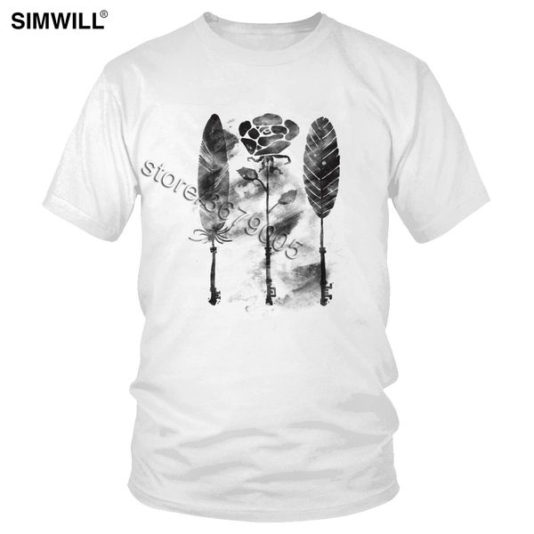 

keys to nature t-shirts men's cotton leafs and flowers tee shirts short sleeves round collar tshirt cool tee slim fit t shirt