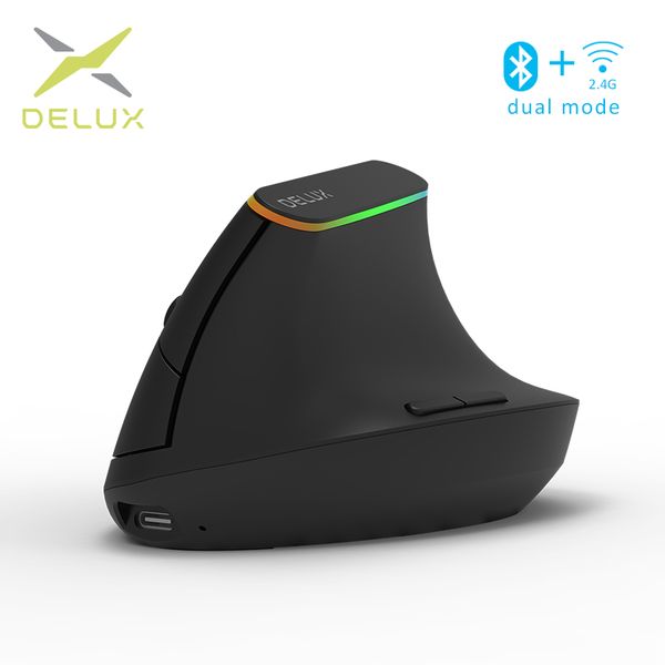 

delux m618db ergonomic vertical mouse wireless 2.4ghz + bt 4.0 rechargeable battery 2400dpi vertical mice for pc laptop