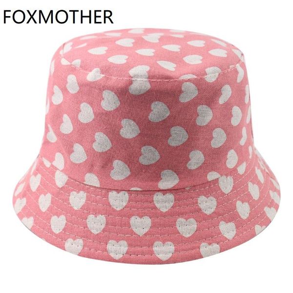 

love pink women fishing hats bucket print cap foxmother sun for heart new reversible oaees mycutebaby007, Black;white