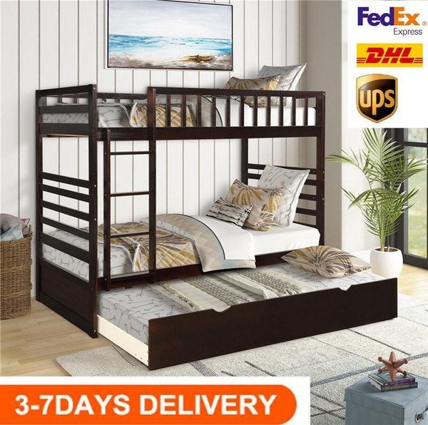

us stock, 2020 gray twin size over twin bed with ladder and guard rail, full bed with shelves for kids adults lp000021aae