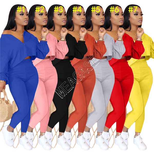 

plus size women trasksuit two pieces outfits off shoulder long sleeves t shirt crop pants leggings solid color autumn sports suit d9109, White