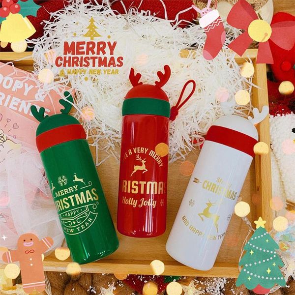 

merry christmas stainless steel vacuum flask water bottle coffee travel mug cup 330ml cute elk antlers simple student water cup
