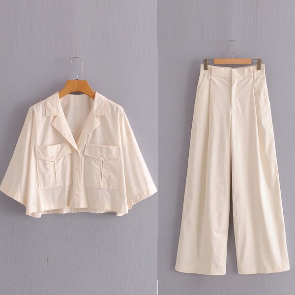 

2020 summer women loose two-piece sets suits blouses and wide leg pants female new fashion street 2-piece set clothing, Gray