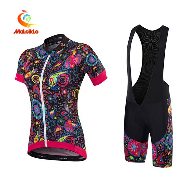 

malciklo women's short sleeve cycling jersey with bib shorts black orange+white floral botanical plus size bike clothing suit, Black;blue