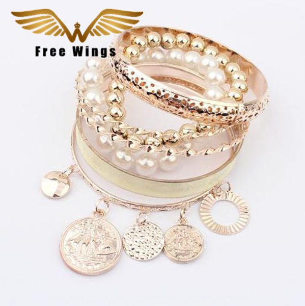 

fashion pearl hollow charm multilayer bracelets for women jewelry, Black