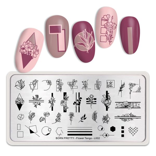 

nail art templates born pretty rectangle stamping plates flower image stainless steel stamp template stencil tango l002, White
