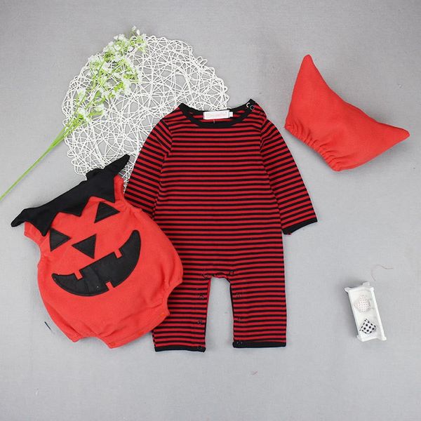 

2020 new children's clothes halloween costumes for children, baby pumpkin jumpsuit + hat 3-piece set clothes, White