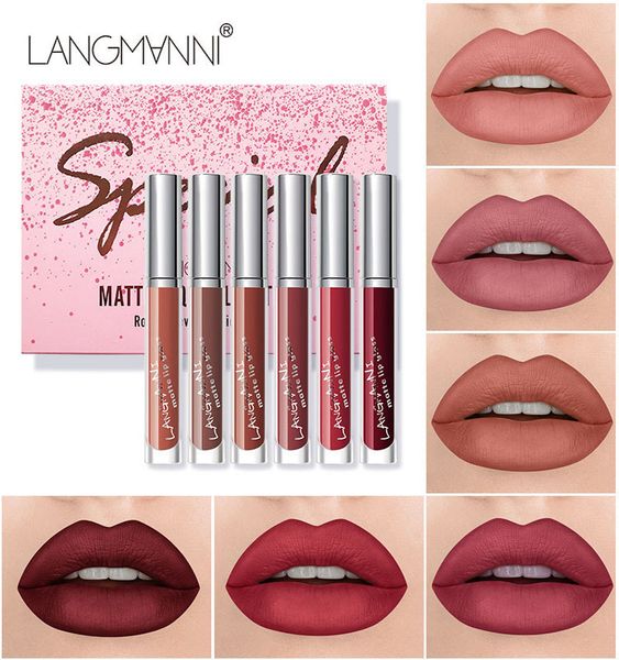 

langmanni 6 pcs lip gloss set velvet matte lipstick waterproof long lasting makeup red lip gloss nude red liquid lip stick
