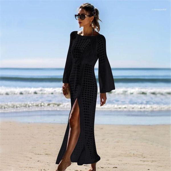 

long dresses rush guards women long cover-ups hollow out split up bikini cover ups beach boho, White;black