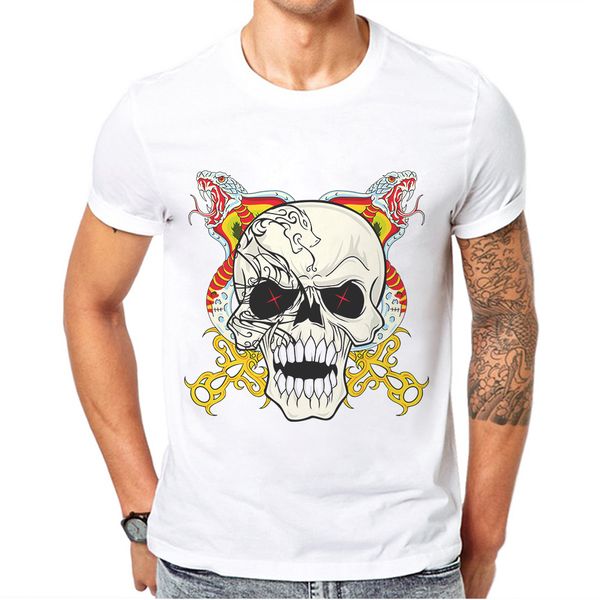 

summer 2019 brand clothes skull men's t-shirt skulls snake printed men short sleeve t shirt fit casual 100% cotton white tshirt