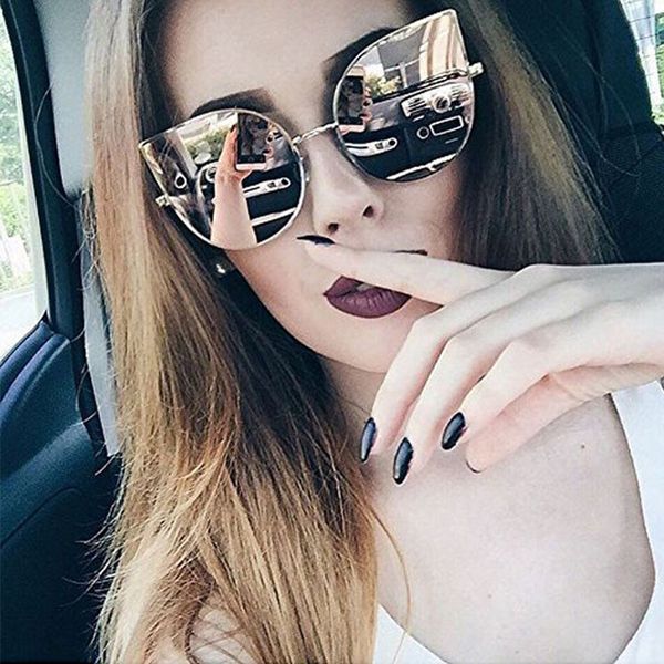 

2020 cat eye female sunglasses women rose gold matel driving glasses retro sunglases lunette femme, White;black