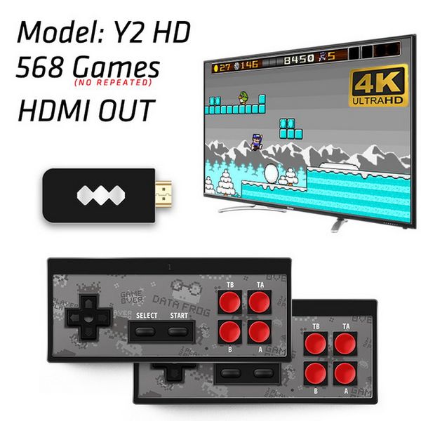 

nostalgic game console y2 hd usb wireless handheld tv video can store 568/600 classic games with 2 players av/hdmi infrared retro gamepad