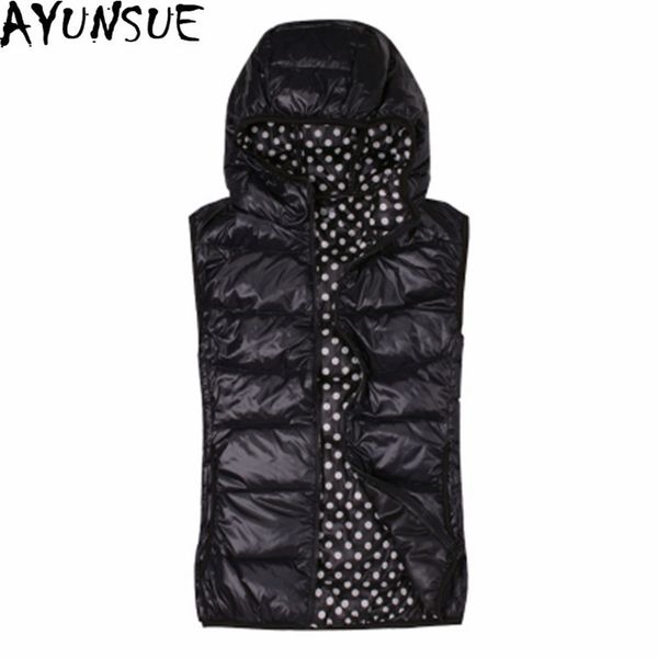 

ayunsue winter vest women short black down jacket sleeveless vests chalecos mujer sin mangas female hooded womens vests wxf134