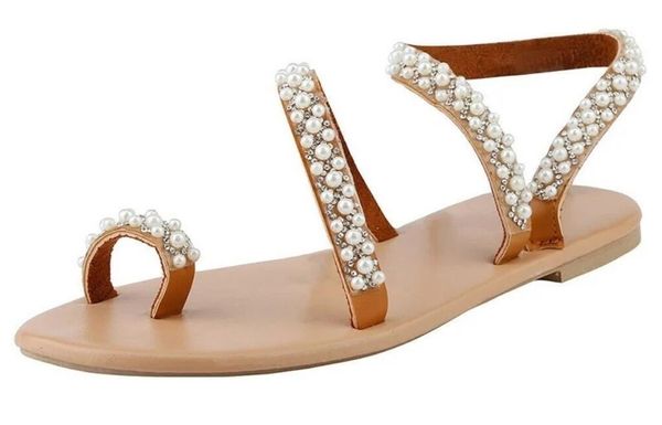 

casual ladies sandals full head rhinestone roman straps large size flat, Black