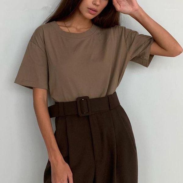 

solid color printed short sleeve tops плюс размер женская одежда летняя женская дизайнер хлопок tshirts завернутые, White
