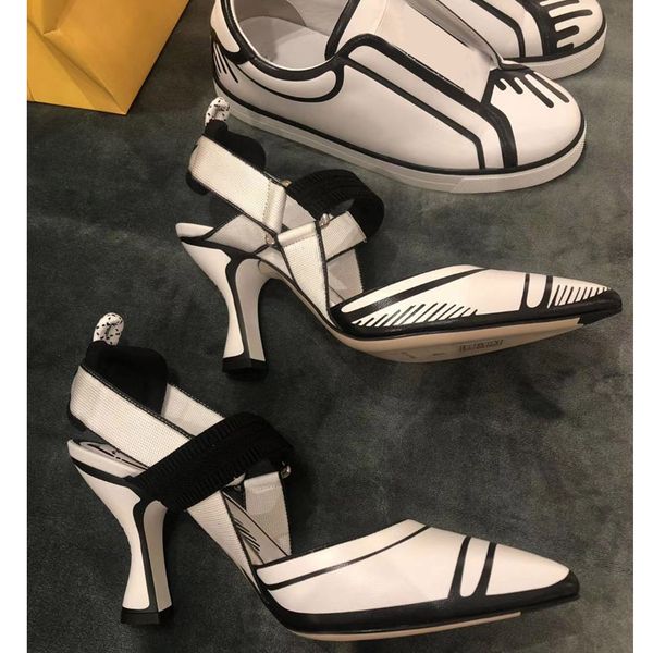 

женские натуральная кожа singback скольжение на летних сандалиях элегантных дамы заостренный носок черные белых насосы высокого qualitye тон, Black