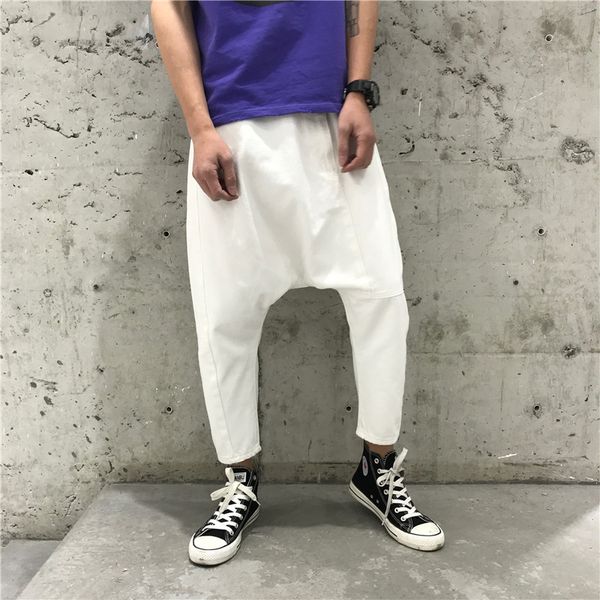 

drop crotch jeans joggers men baggy low crotch denim harem pants male hip hop street dance loose sweatpants summer x9141, Blue