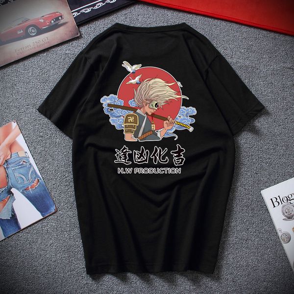 

2019 new hip hop t-shirt camisetas hombre streetwear t shirt japanese samurai harajuku summer cotton shirts print front and back