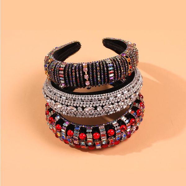 

shipping handmade crystal hair hoop fashion boho rhinestone jewelry headband colorful wide velvet hair accessories 3 styles dhc882, Silver