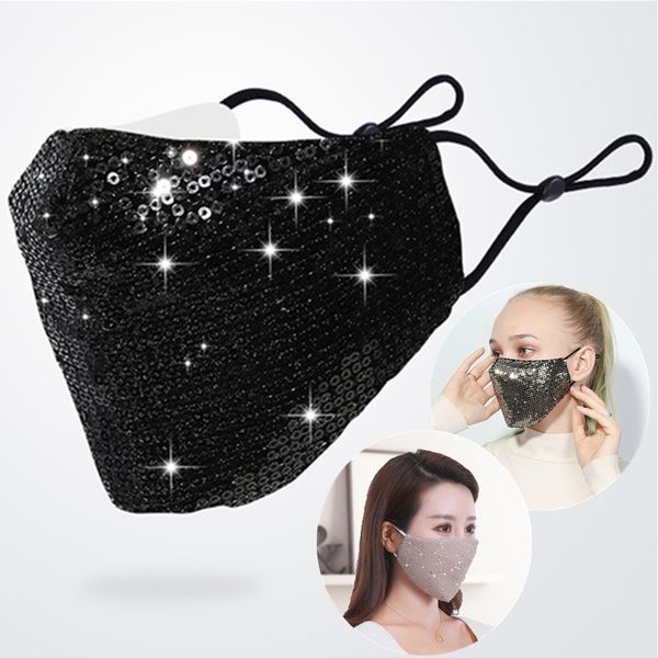 

fashion sequin cotton face mask party bling-bling glitter anti pm2.5 dustproof cover washable reusable half face mask for men women