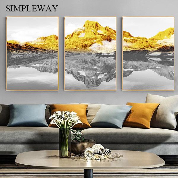 

golden mountain hill landscape poster abstract print wall art canvas painting nordic decoration picture modern living room decor