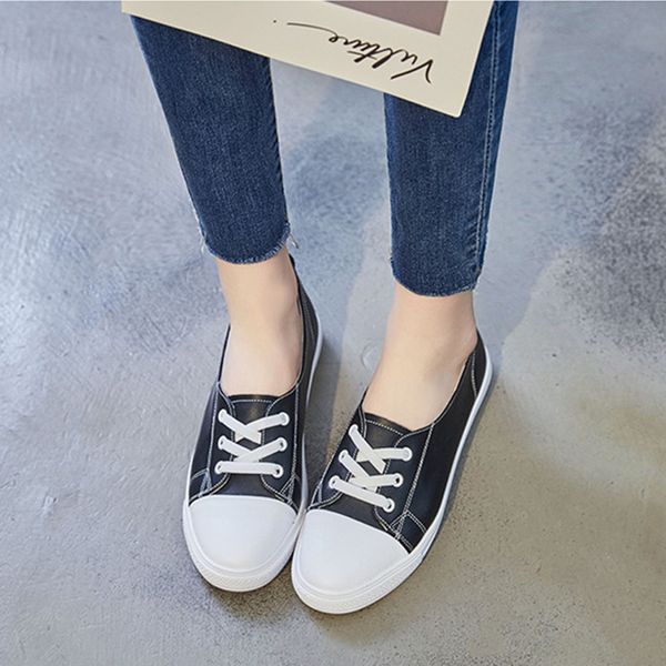 

summer spring women flat shoes shallow mouth comfortable loafers woman students shoes size 40 genuine leather female white, Black