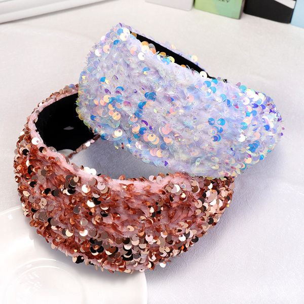 

colorful sequin sponge hairbands women wide headband for girls simple korean headwear hair hoop fashion womens hair accessories