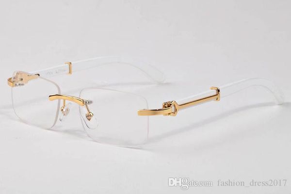 

2017 luxury buffalo horn sunglasses brand designer wood sun glasses for men women rimless and rectangular clear lens with box, White;black