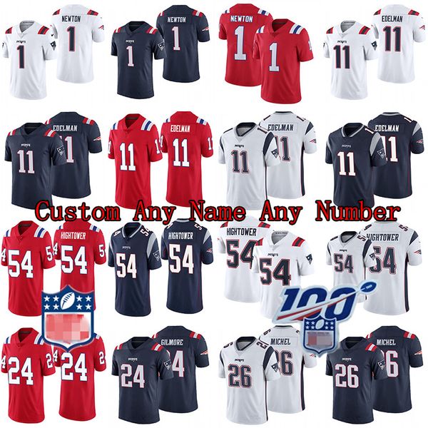 

2020-2021 custom jersey 1 cam newton 4 jarrett stidham 11 julian edelman 24 stephon gilmore 26 sony michel 54 dalton keene, Black;red