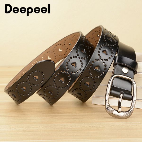

deepeel 1pc 2,8 * 105-120cm женская мода сердце hollow кожаный пояс второй слой коровьей пряжка сплава повседневный дикие джинсы girdle, Black;brown