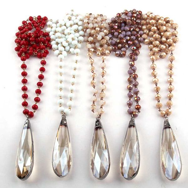 

moodpc fashion bohemian jewelry glass crystal rosary chain glass drop pendant necklaces for women jewelry, Silver