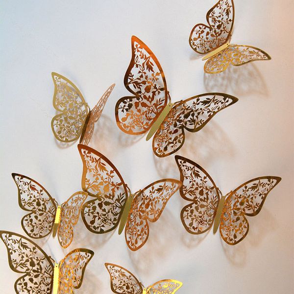 

wall stickers 3d rose metal effect hollow butterfly sticker living room bedroom tv background decoration