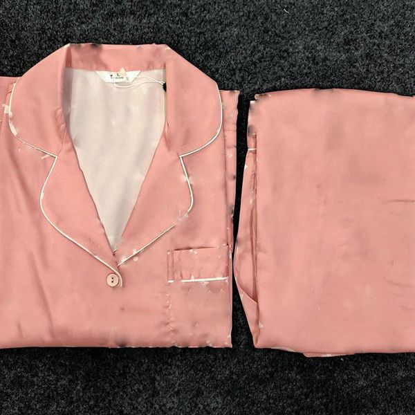 

classic old flower printed womens pajamas fashion full letters pattern women sleepwear girls silk casual shirt home clothing sets, White