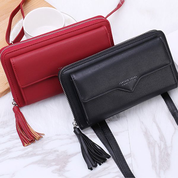 

phone bag women wallets leather shoulder bag long culutch fashion large capacity card holder female zipper wallet slim purse, Red;black